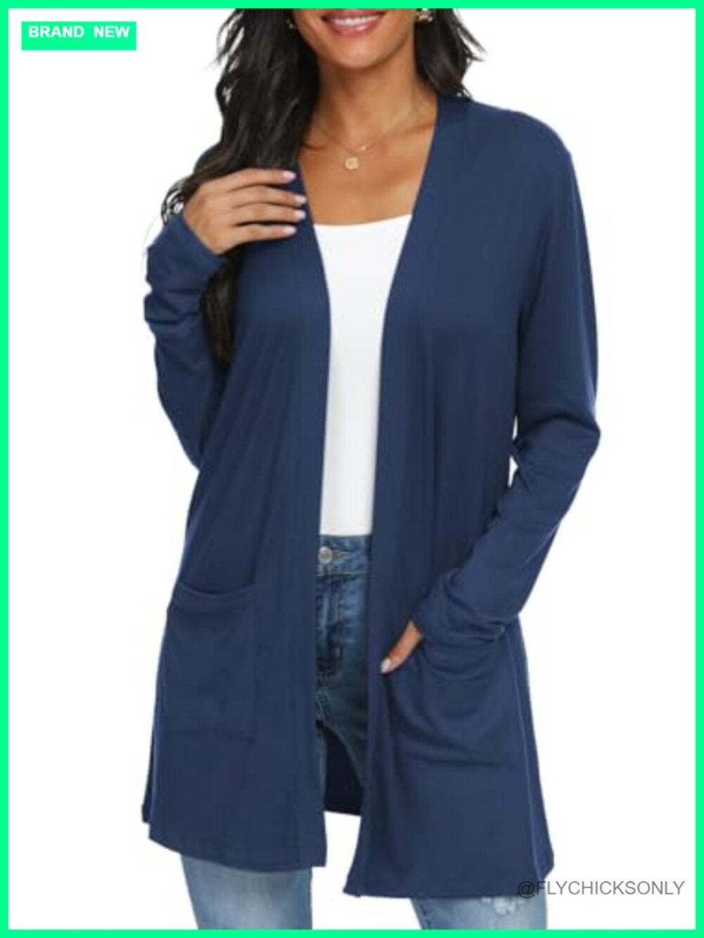 Women's Lightweight Knit Long Sleeve Open Front Cardigan with Pockets